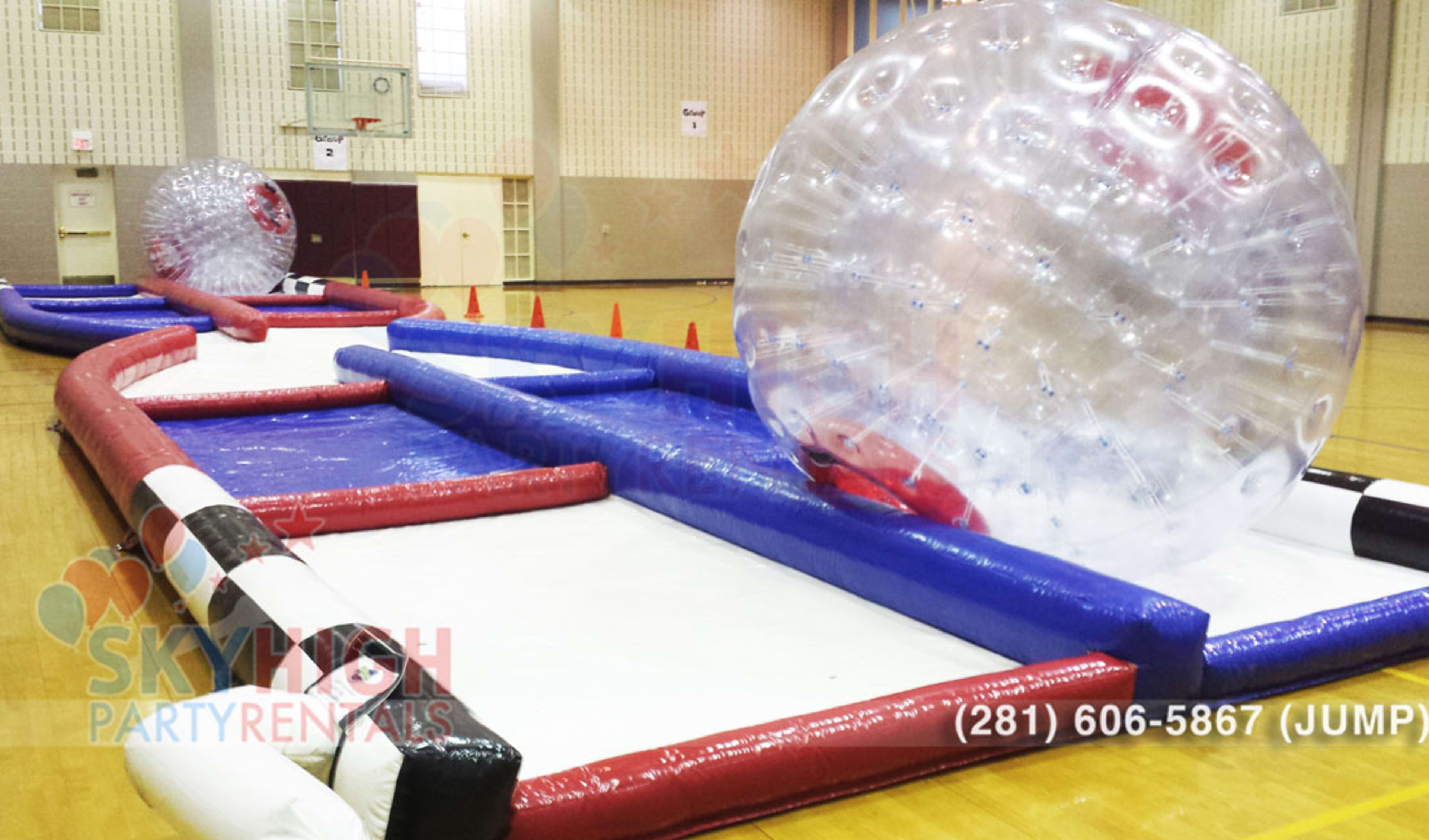 Zorbs inside school gym