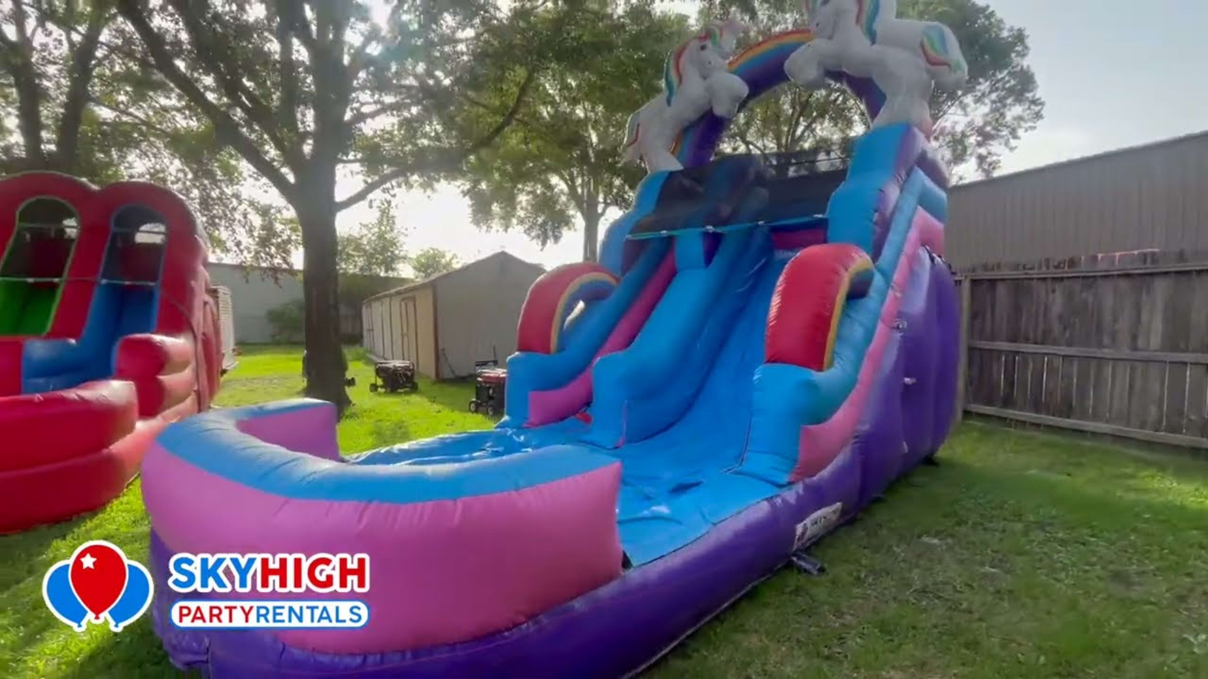 15ft Rainbow Unicorn Waterslide w/ (Dry or Wet/Water Slide) - Video
