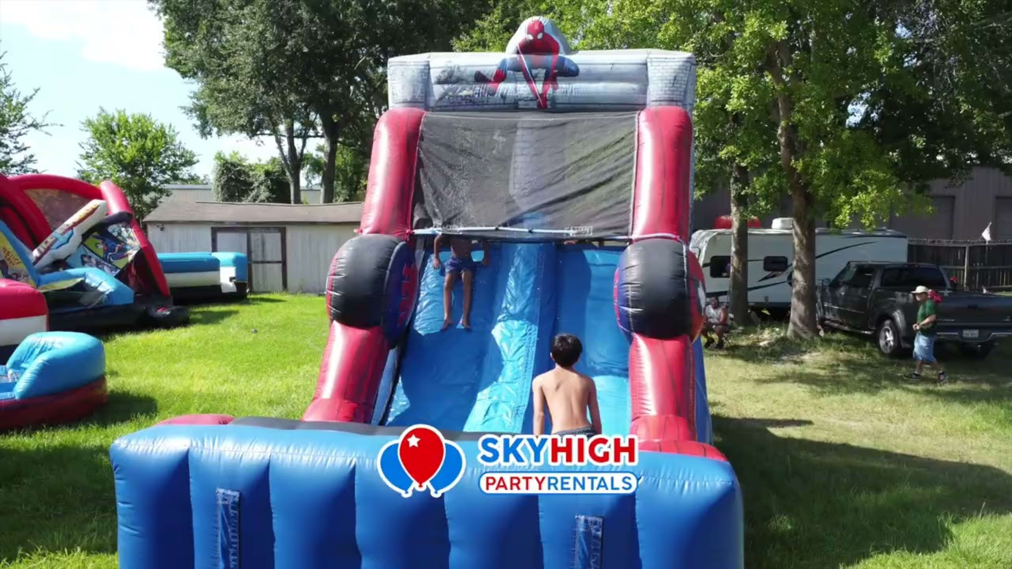 Spider Man Wet/Dry Water Slide (Part 2 Slide of 50ft Spiderman Obstacle) - Video