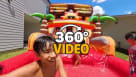 "Sunny Shades" double-lane inflatable water slide with a splash pool at a backyard birthday party in Houston. The slide features giant sunglasses and palm tree decor, with children sliding and playing with beach balls while adults supervise. Premium summe Youtube
