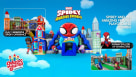 A complete Spidey-themed event setup in a suburban Dallas backyard, including a massive inflatable bounce house, themed dessert tables, and professional outdoor seating for guests. Children are shown enjoying the interactive superhero playground under a c Youtube