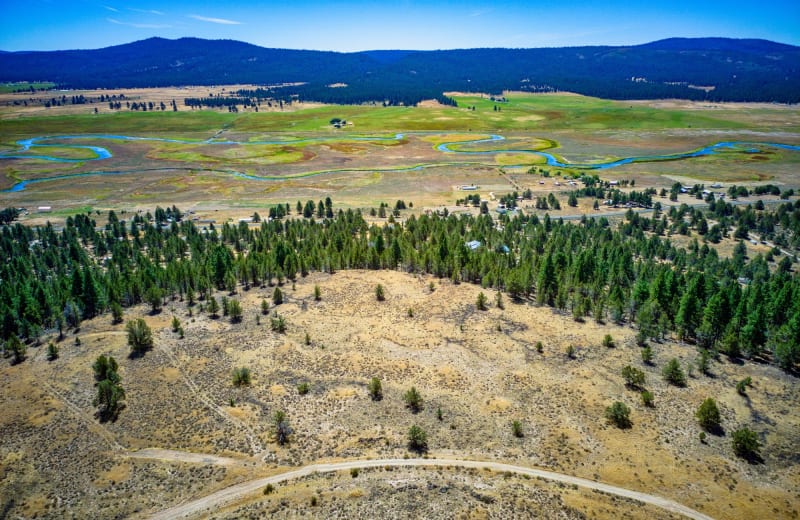 Aerial view of 2.42 acre high desert parcel near Sprague River, Oregon