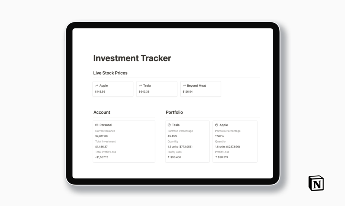 Investment Tracker Notion Template | Prototion