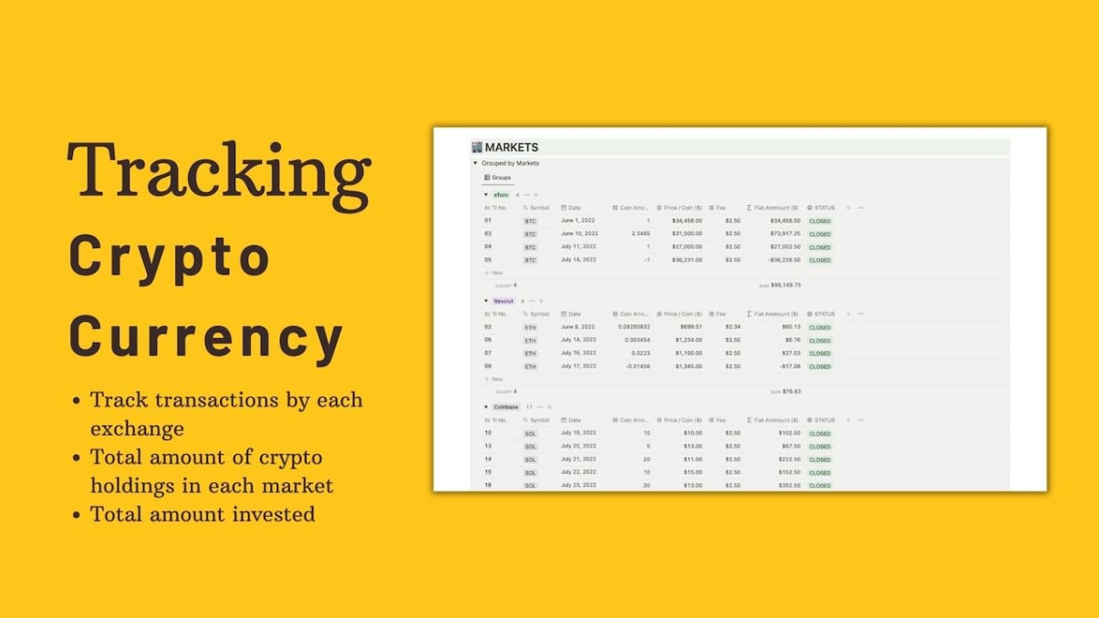Crypto Portfolio Live Tracker | Prototion | Notion Template