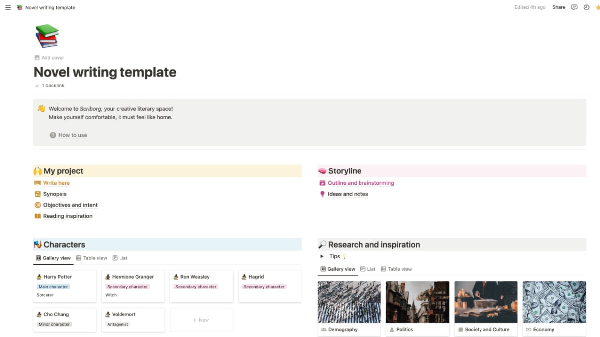 Novel writing template | Prototion | Buy Notion Template
