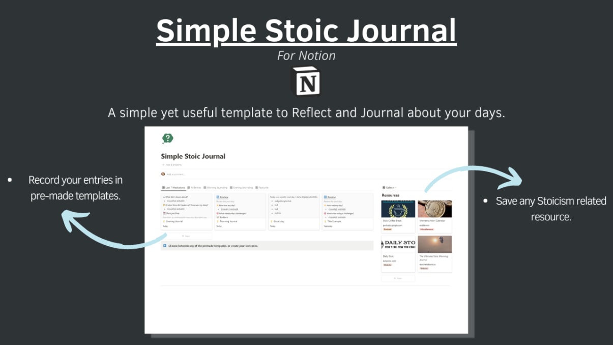 Simple Stoic Journal for Notion | Prototion 