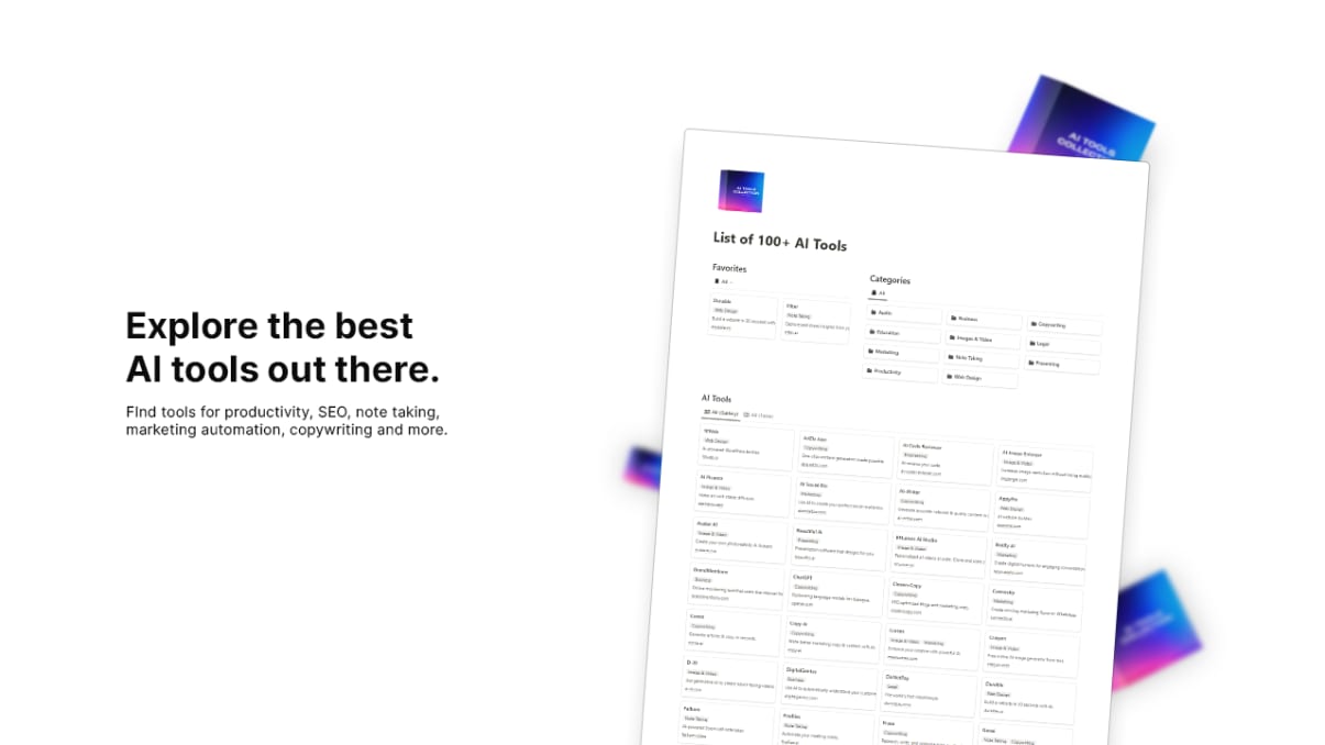 List of 100+ AI Tools | Prototion | Get Notion Template