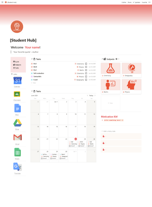 Student Hub | Free Notion Template | Prototion