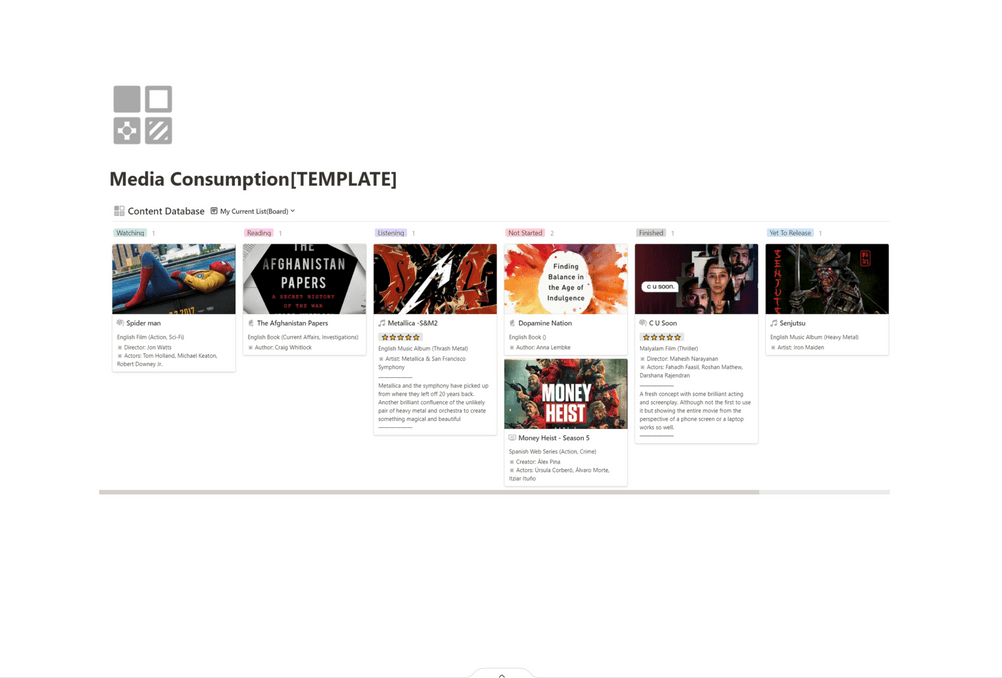 My Media List| Notion Template | Prototion 