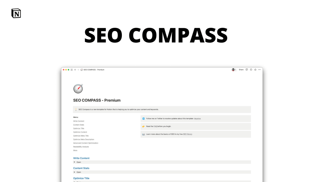 SEO COMPASS for Notion - Premium