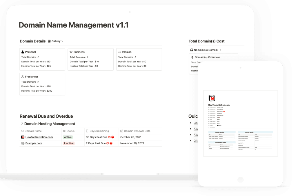 Domain Name Management | Prototion | Buy Notion Template