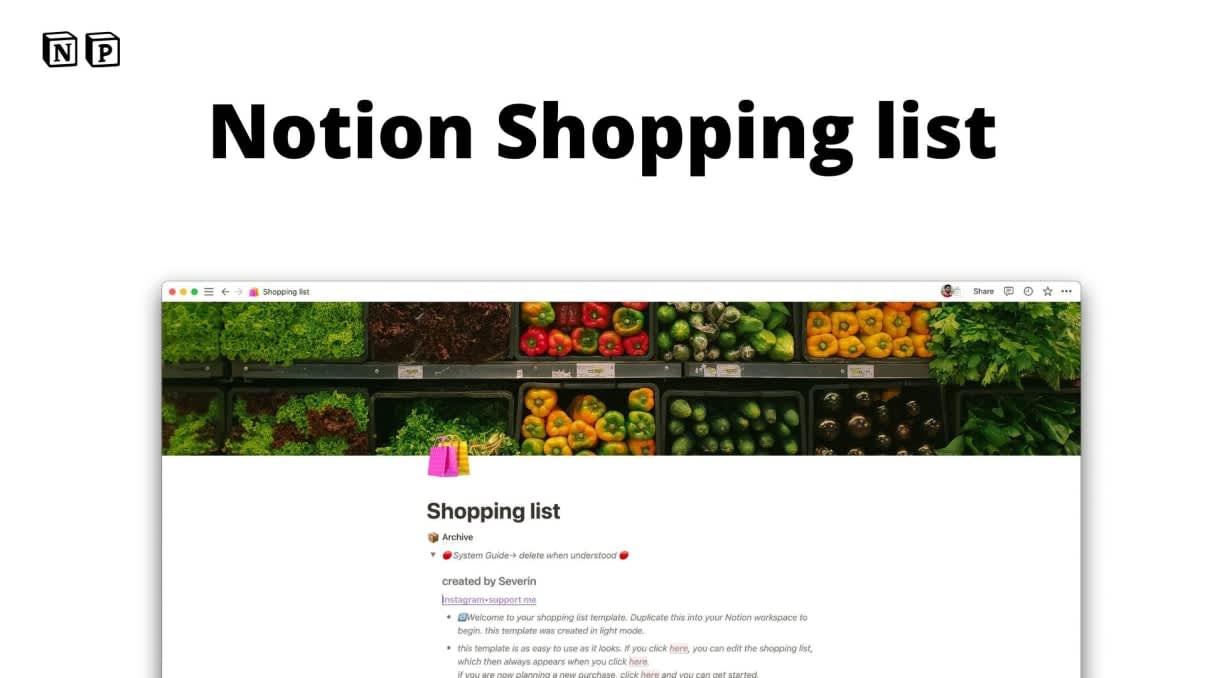 Notion Shopping list | Free Notion Template
