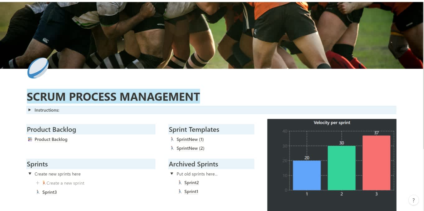 SCRUM PROCESS MANAGEMENT | Prototion | Buy Notion Template