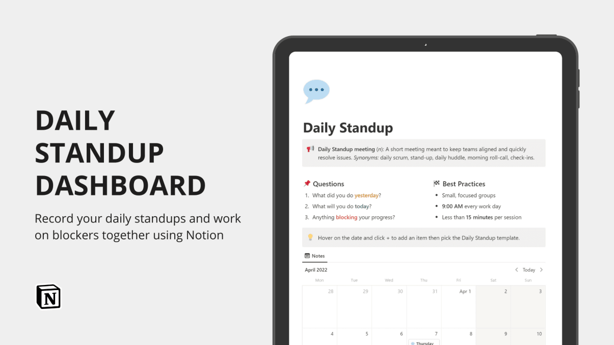 Daily Standup Dashboard | Prototion | Get Notion Template