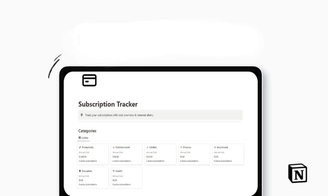 Subscription Tracker | Prototion | Buy Notion Template