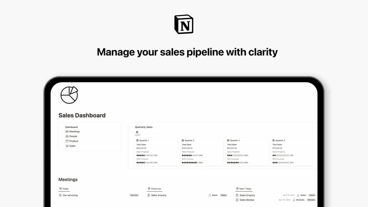 Notion Sales Dashboard | Prototion | Buy Notion Template