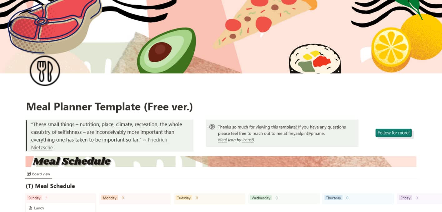 FREE Meal Planner Template | Prototion | Get Notion Template