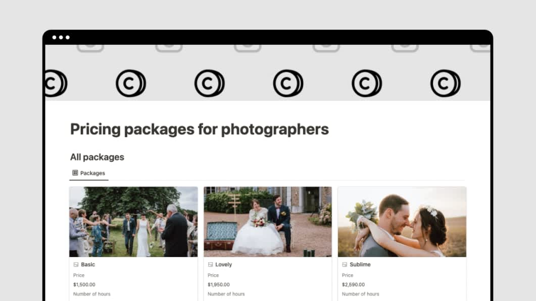 Pricing packages for photographers