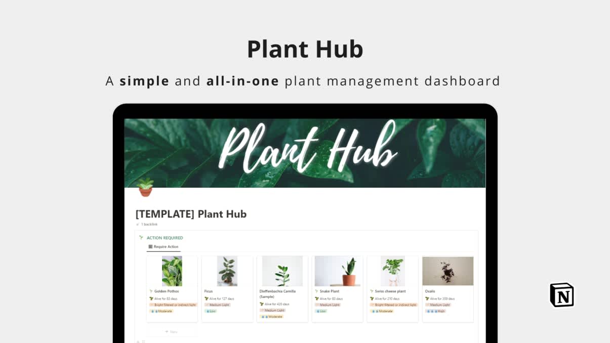 Plant Hub | Prototion| Buy Notion Dashboard