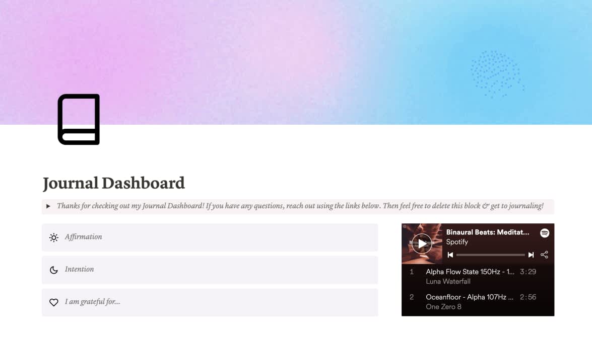 Notion Template Journal Dashboard | Prototion