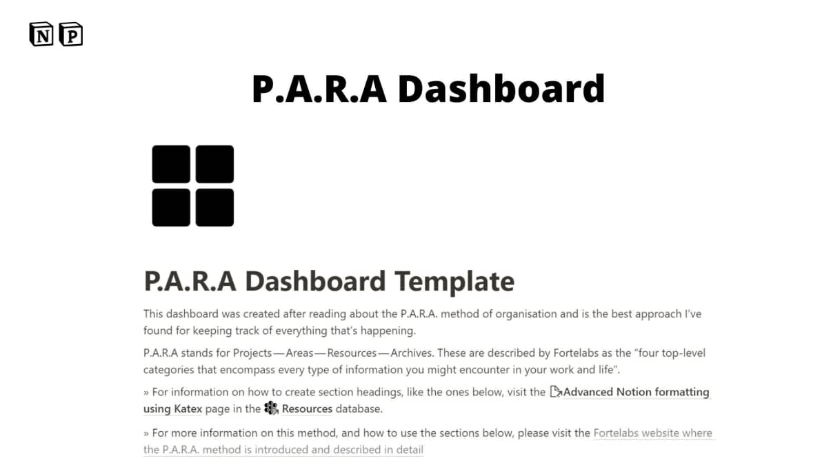 The P.A.R.A Method Planner | Prototion | Buy Notion template