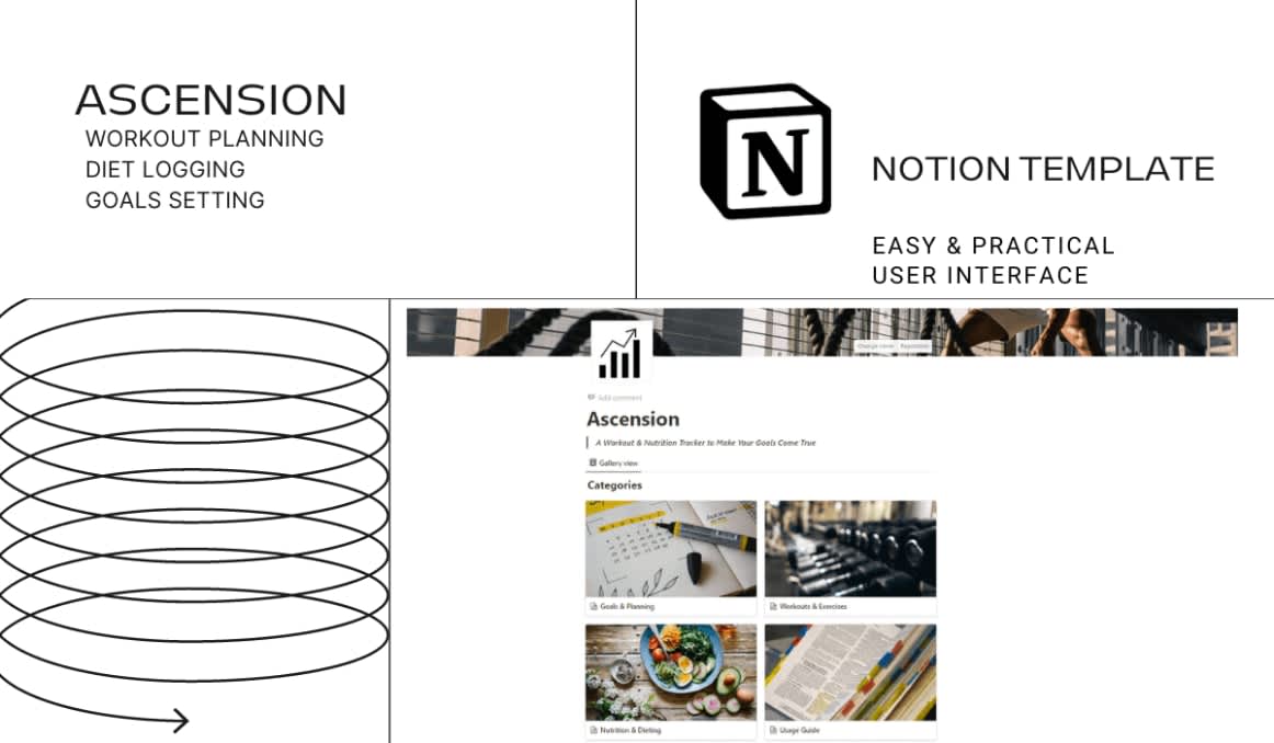 Ascention - Workouts & Diet Tracker | Buy Notion Template