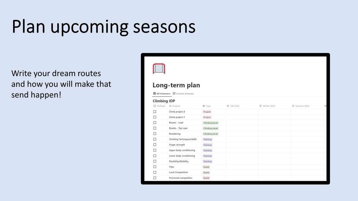 Climbing Training Tracker | Prototion | Buy Notion Template