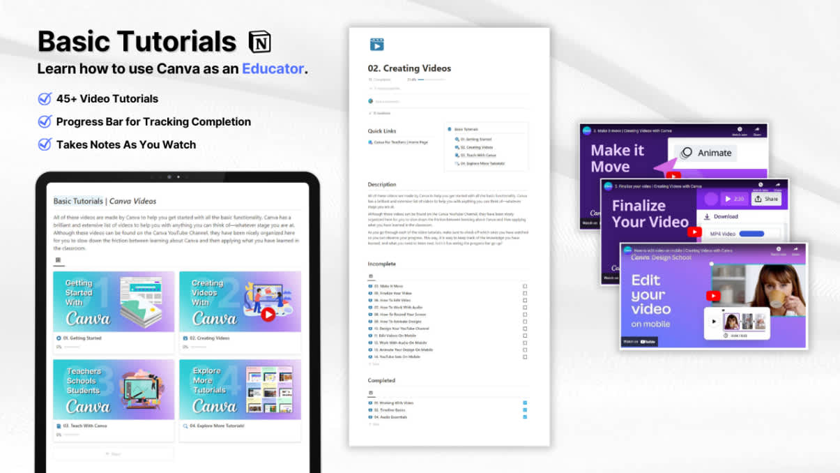 Canva Tutorials & Lesson Ideas: Teacher Resource in Notion