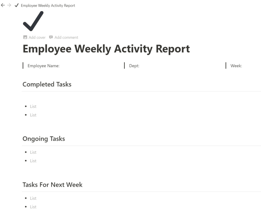 Employee Weekly Activity Status | Buy Notion Template