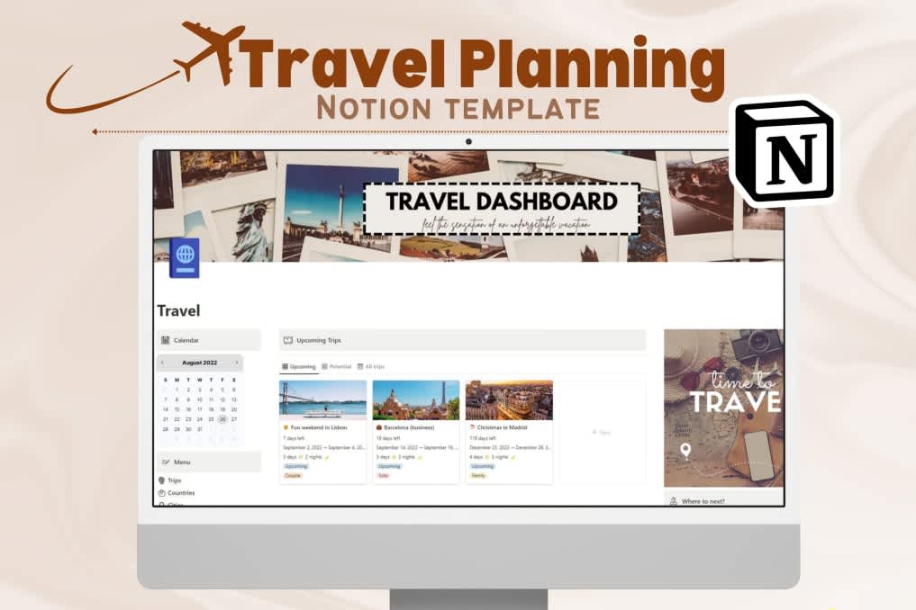 Travel Planner Dashboard | Prototion | Get Notion Template