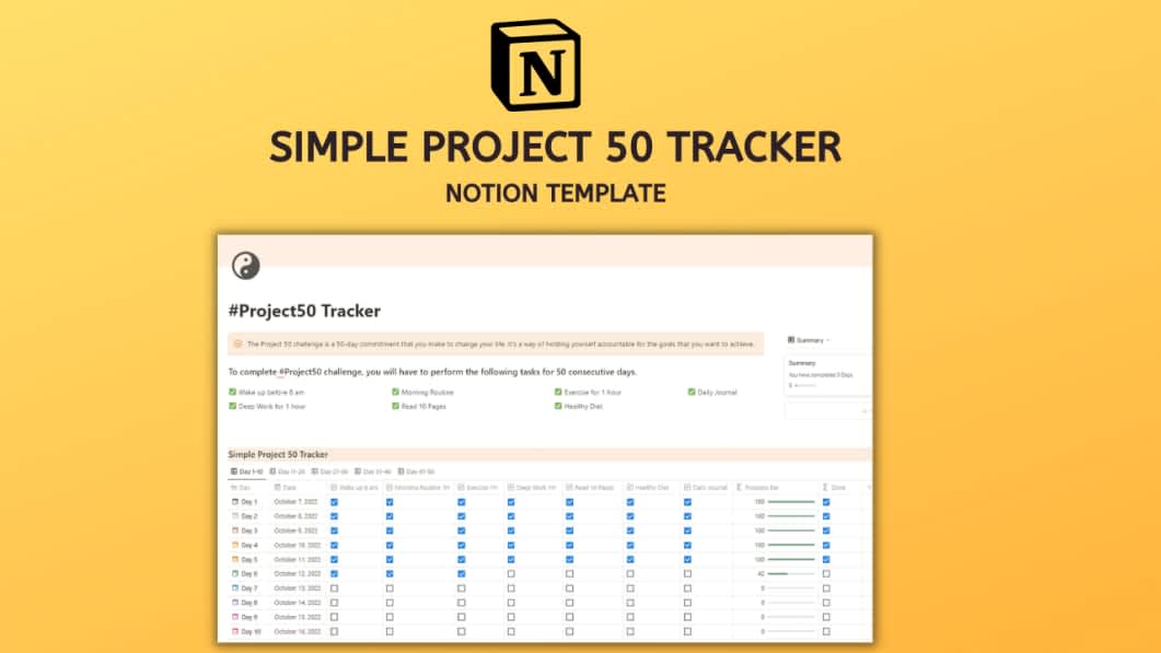 Simple Project 50 Challenge Tracker