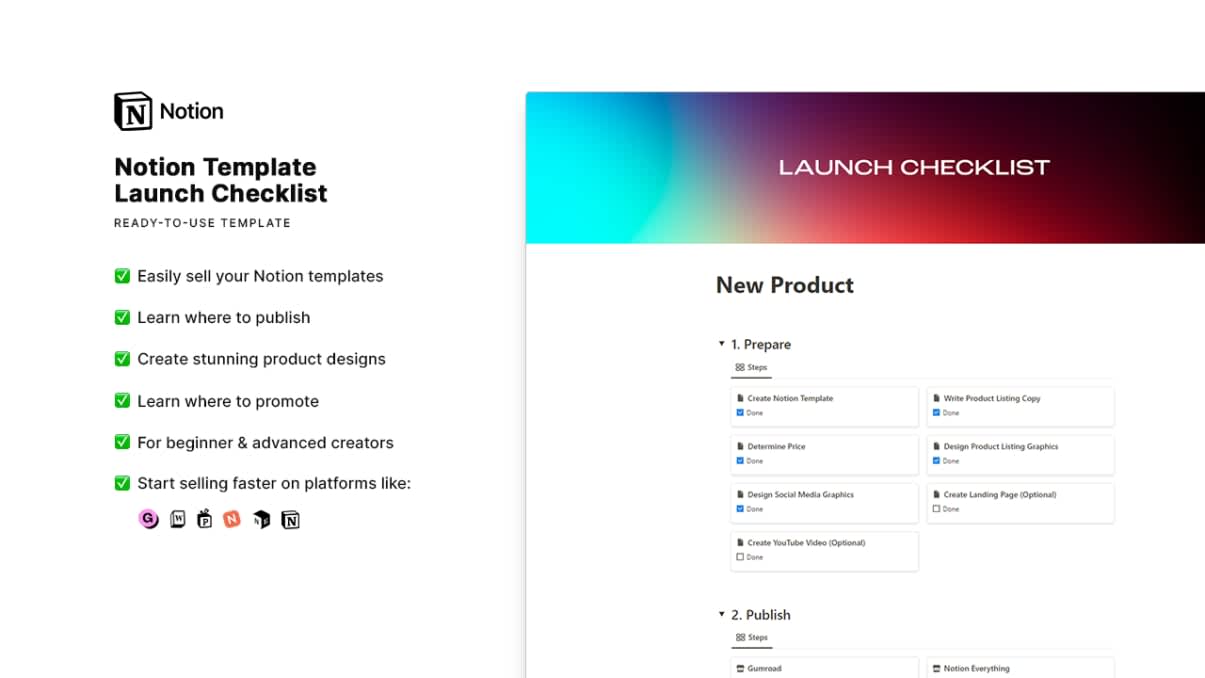 Notion Template Launch Checklist | Prototion