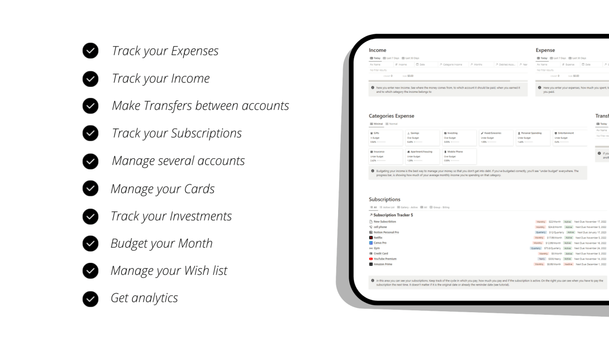 Finance Tracker Pecunia | Prototion | Buy Notion Template