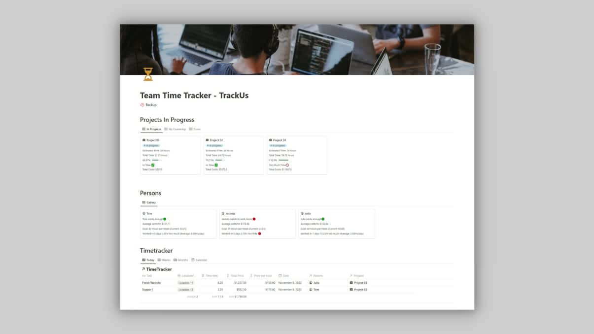 Team Time Tracker | Prototion | Buy Notion Template