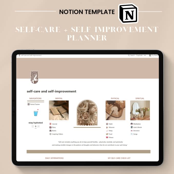 Self Care and Self Improvement | Prototion | Notion Template