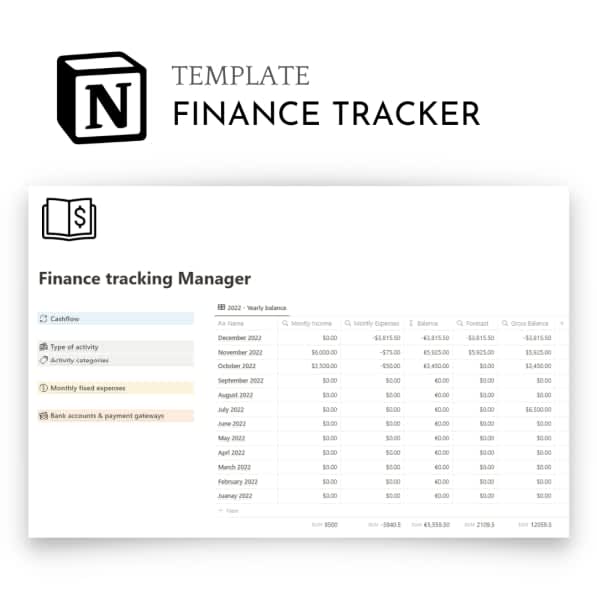 Notion finance tracker tool with forecast
