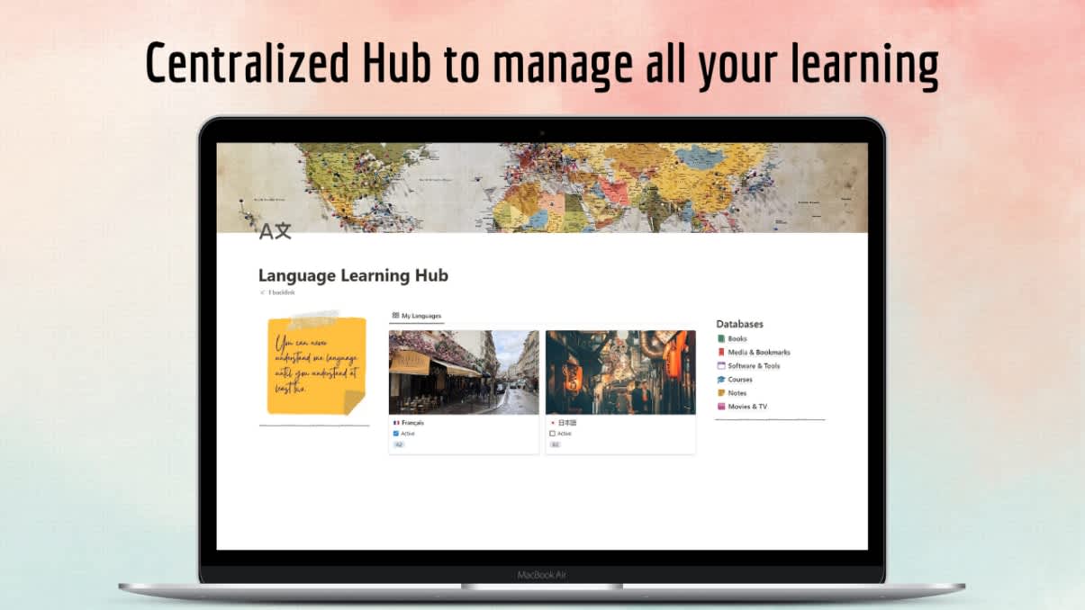 Language Learning Hub | Prototion | Buy Notion Template