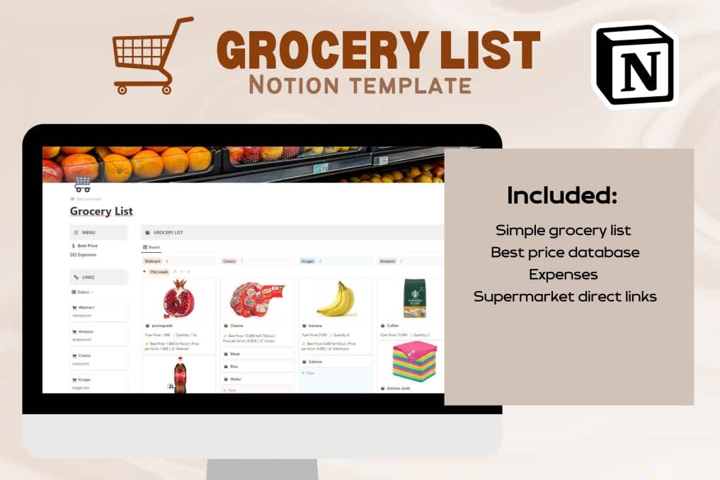 Grocery List | Prototion | Buy Notion Template