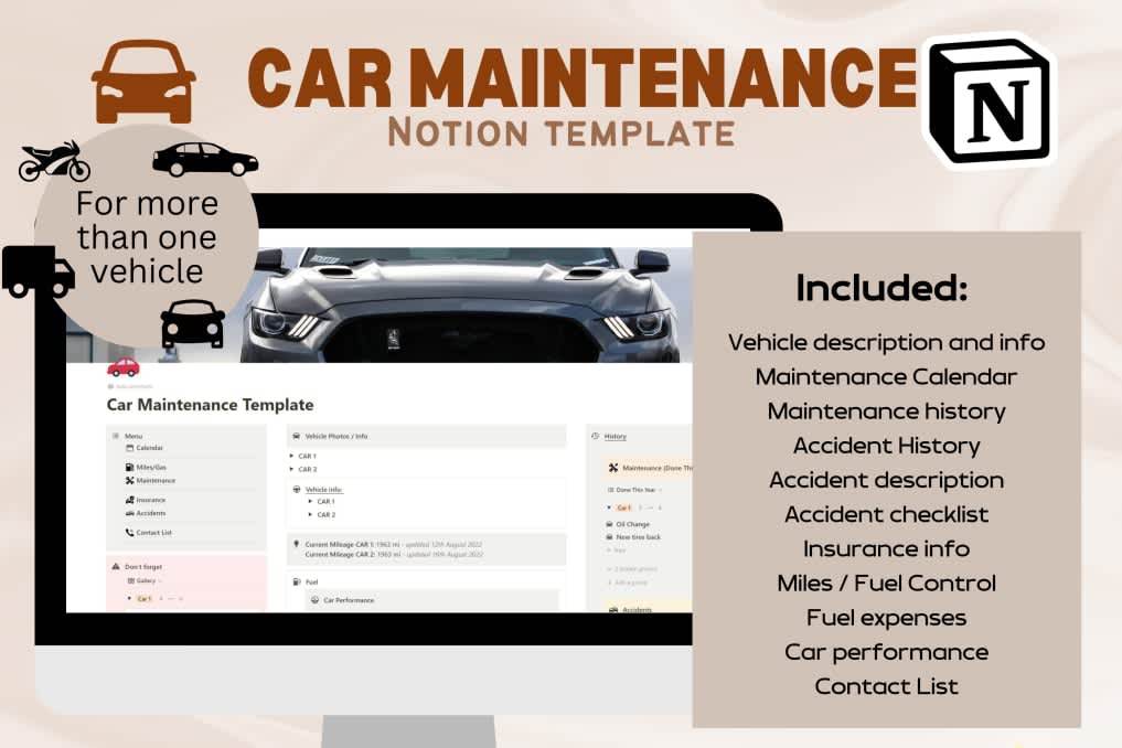 Vehicle Maintenance | Prototion | Buy Notion Template