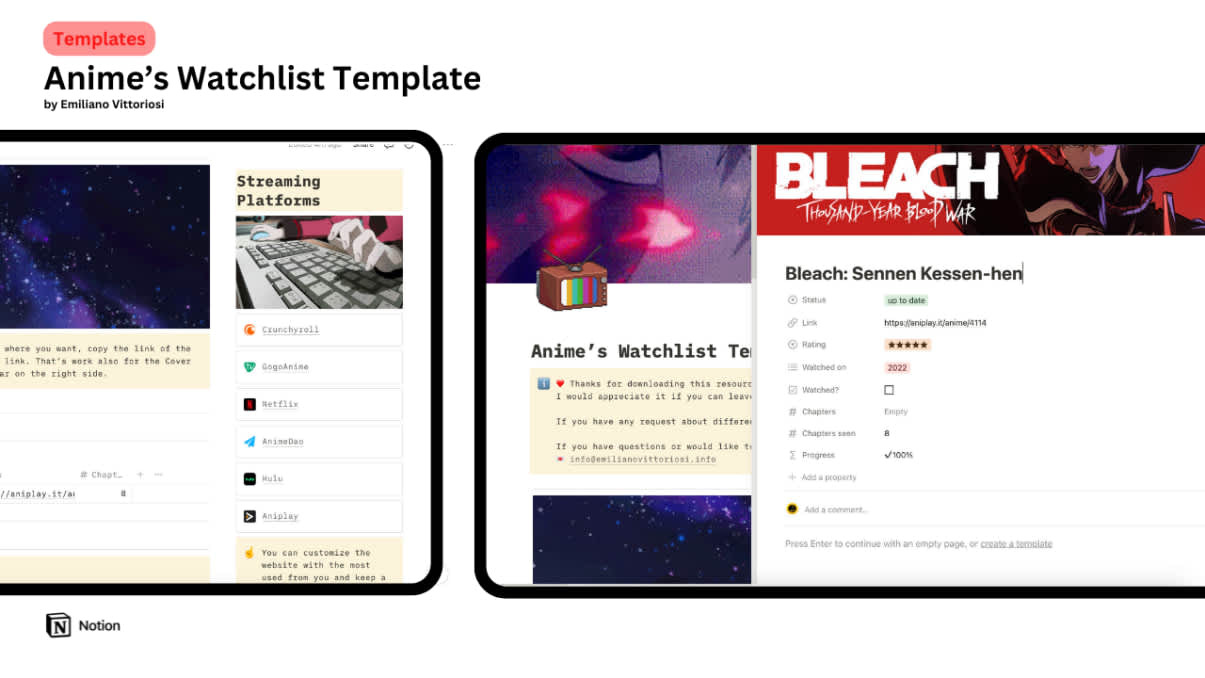 Anime's Watchlist Template | Prototion | Buy Notion Template