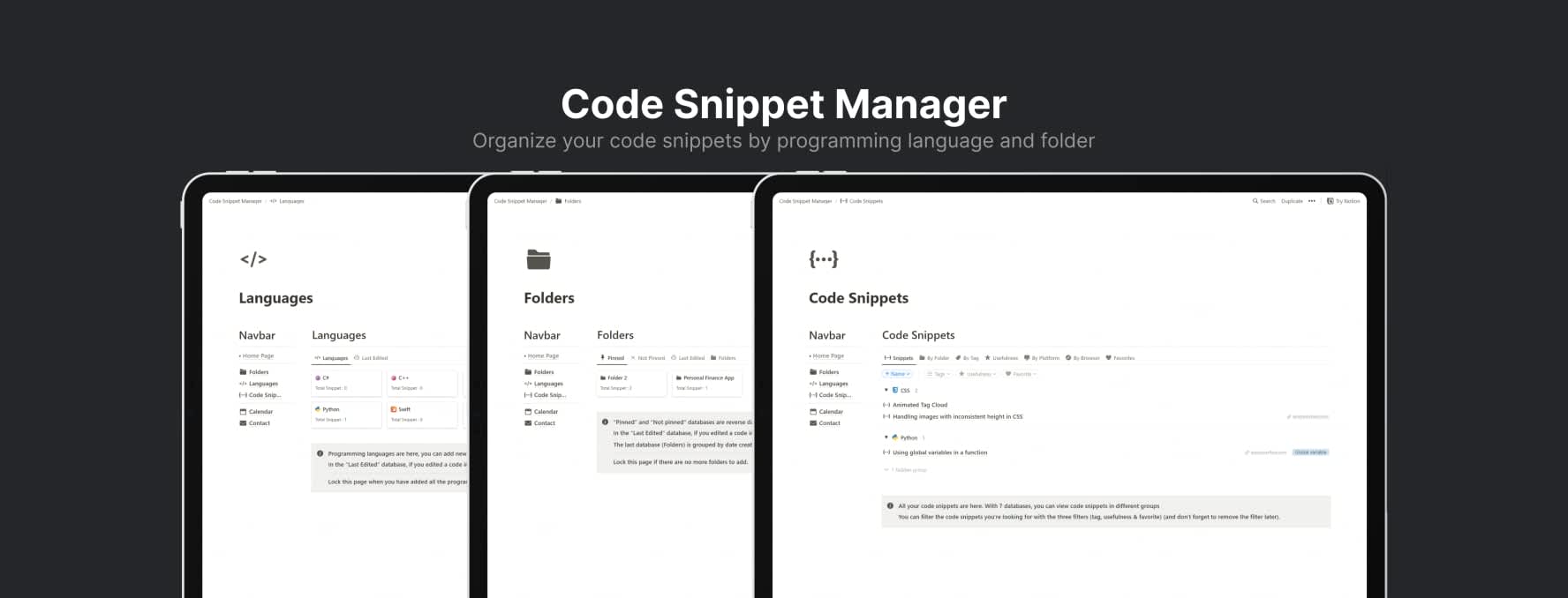 Code Snippet Manager | Prototion | Buy Notion Template