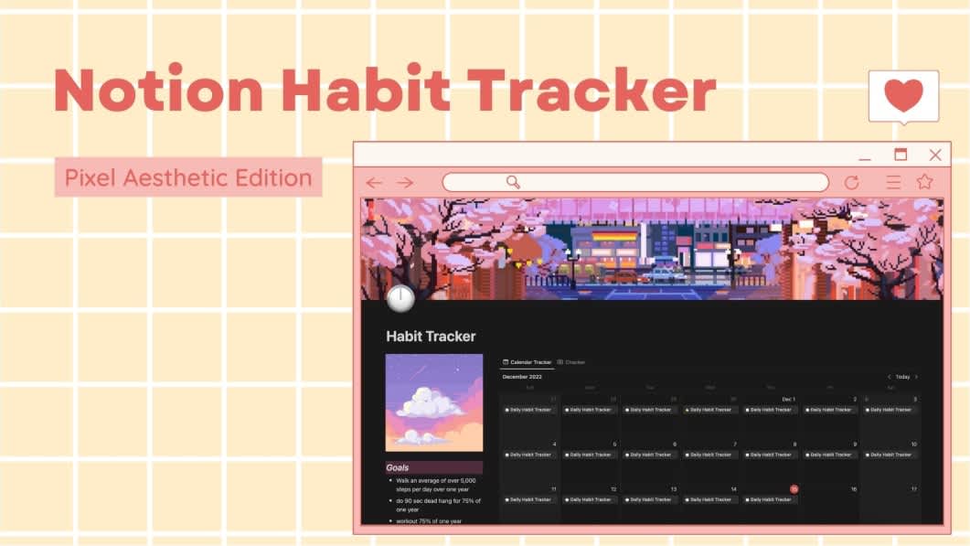 notion habit tracker planner aesthetic dark mode in 2023