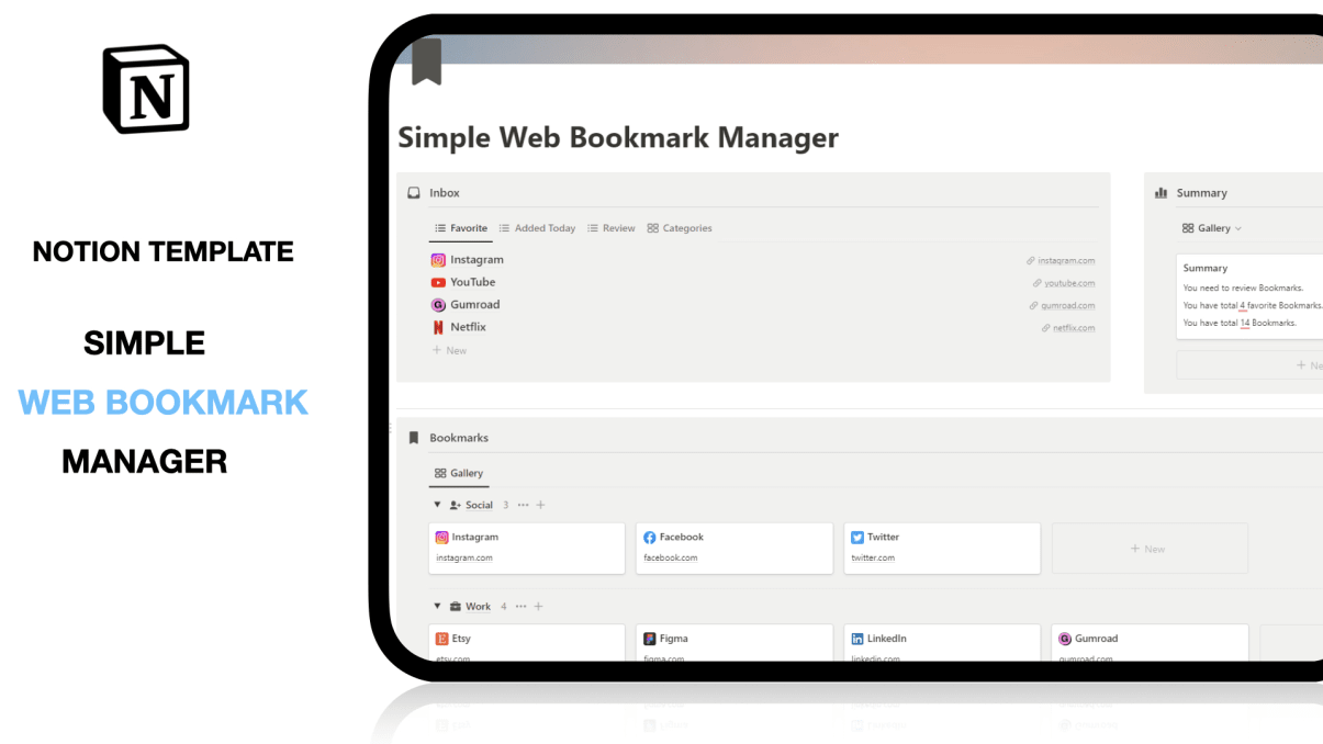 Web Bookmark Manager | Prototion | Buy Notion Template