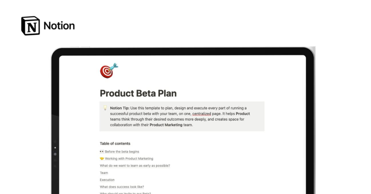 Product Beta Plan | Prototion | Buy Notion Template