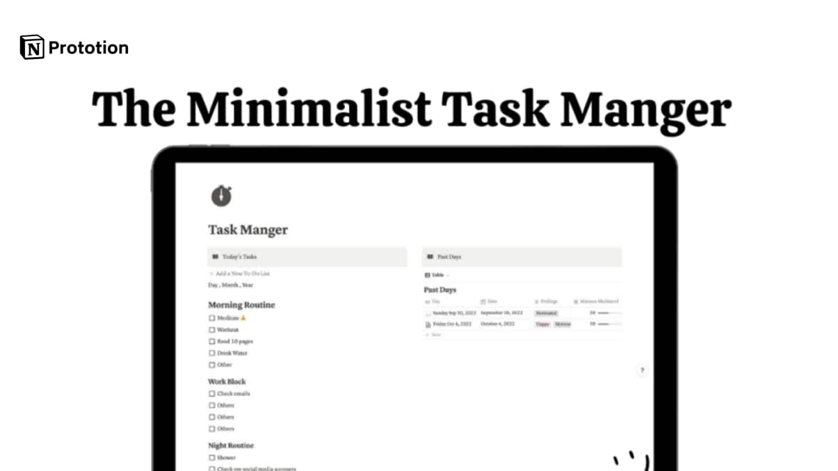 Minimalist Task Manger | Prototion | Buy Notion Template