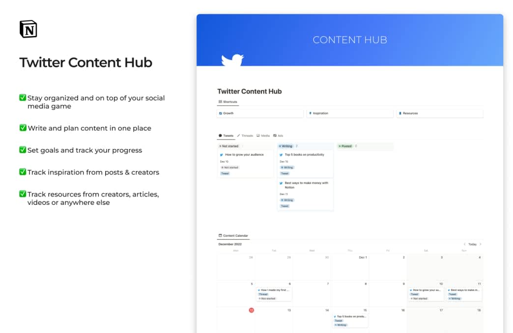 Twitter Content Hub | Prototion | Get Notion Template