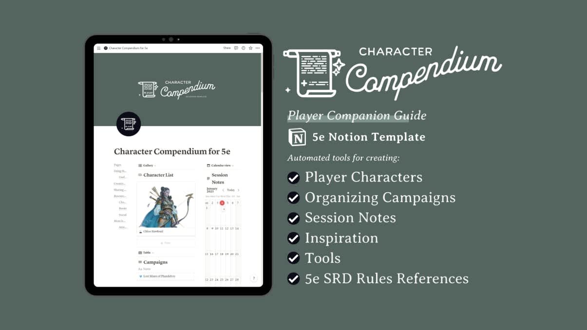 Character Compendium (D&D) | Prototion | Notion Template