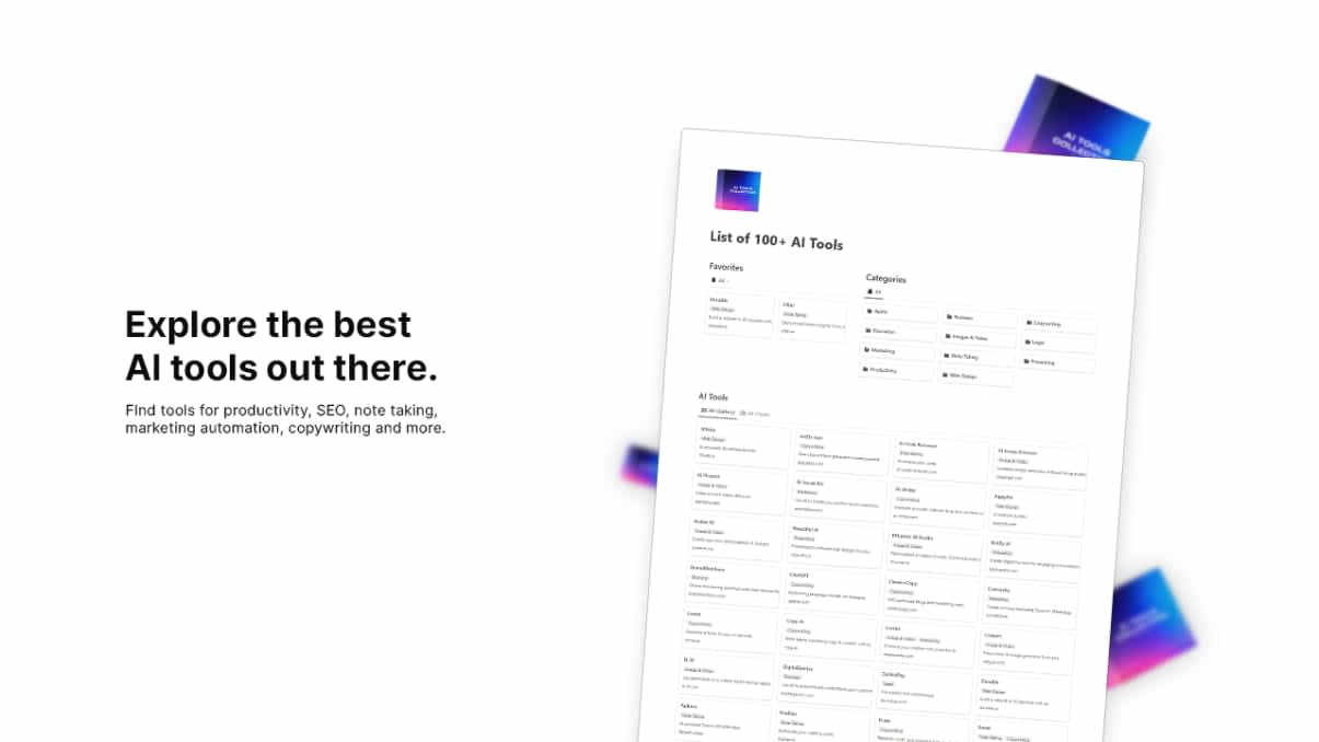 List of 100+ AI Tools | Prototion | Get Notion Template