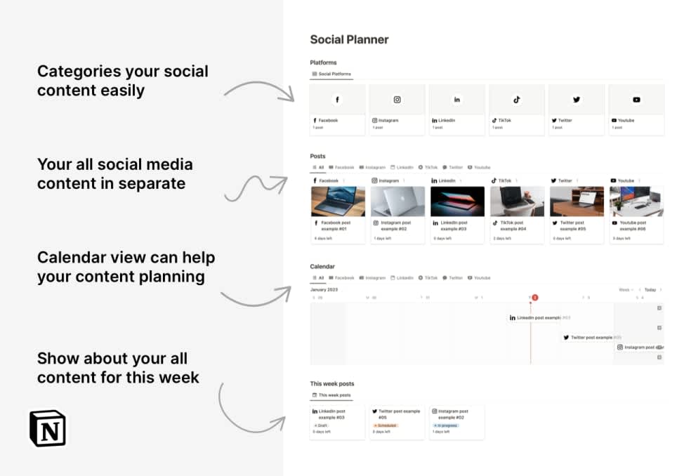 Social Content Planner | Prototion | Buy Notion Template