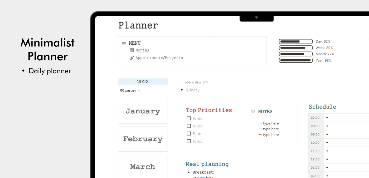 Minimalist Daily Planner | Prototion | Buy Notion Template
